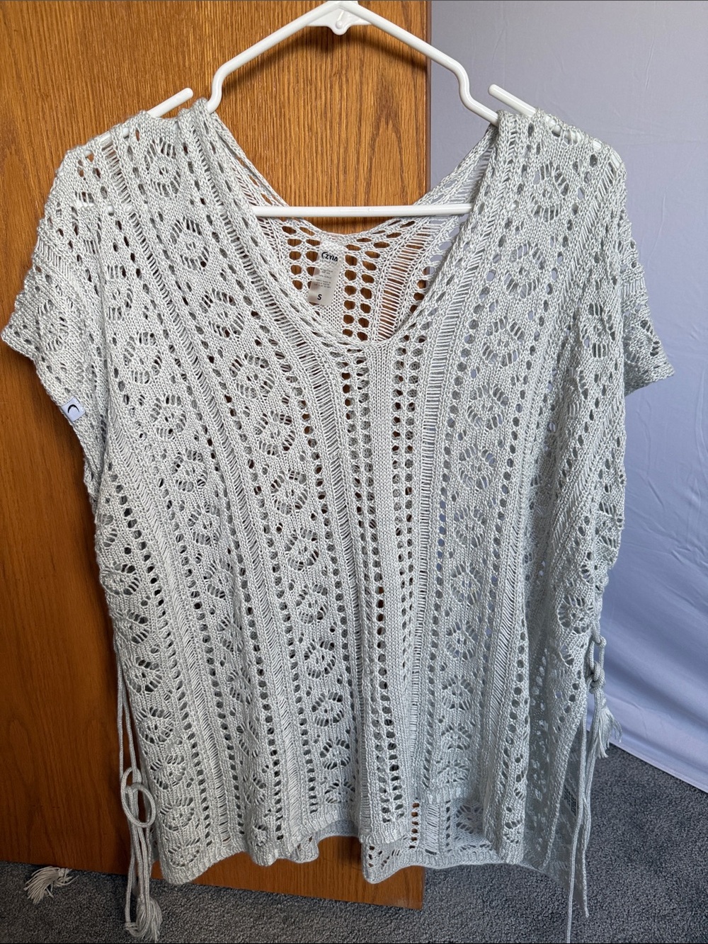 Zyia Light Gray Crochet V-Neck Knit coverup